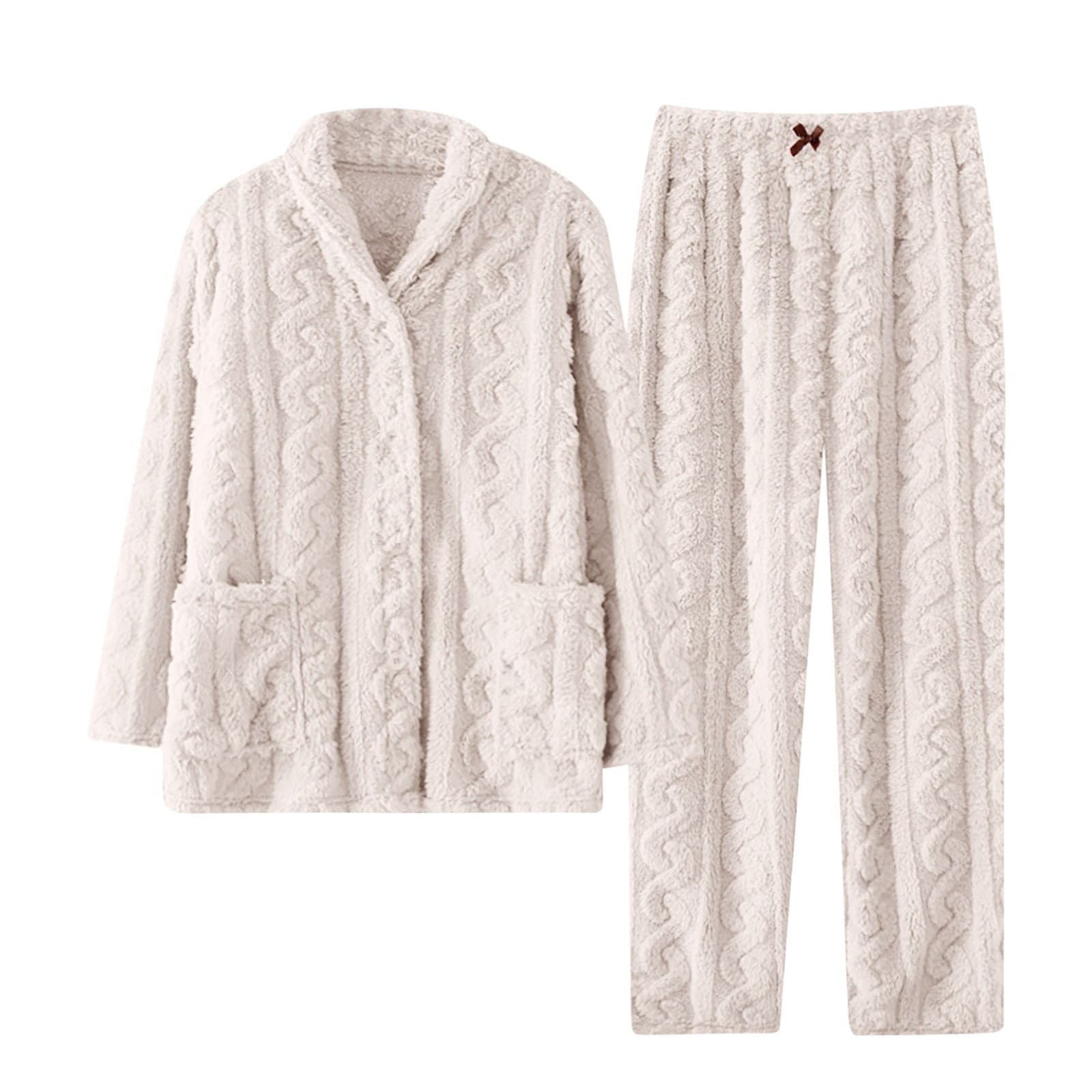 Womens Pajamas Set Plush 2 Piece Pjs Sets Fuzzy Top Pants Loose Sherpa Fleece Loungewear Sleepwear Winter Warm