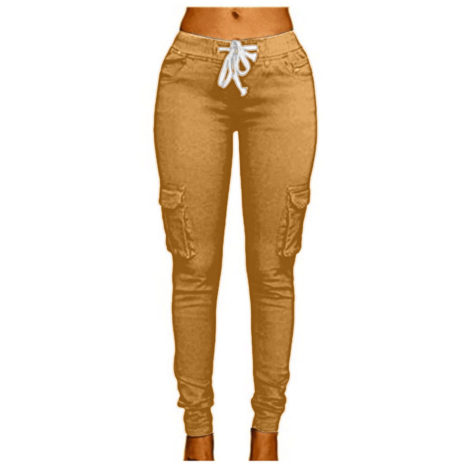 Plus Size Womens Cargo Pants Skinny Stretch Drawstring Elastic Waisted Trousers with Multi Pockets Casual Outdoor Solid Color Work Pants