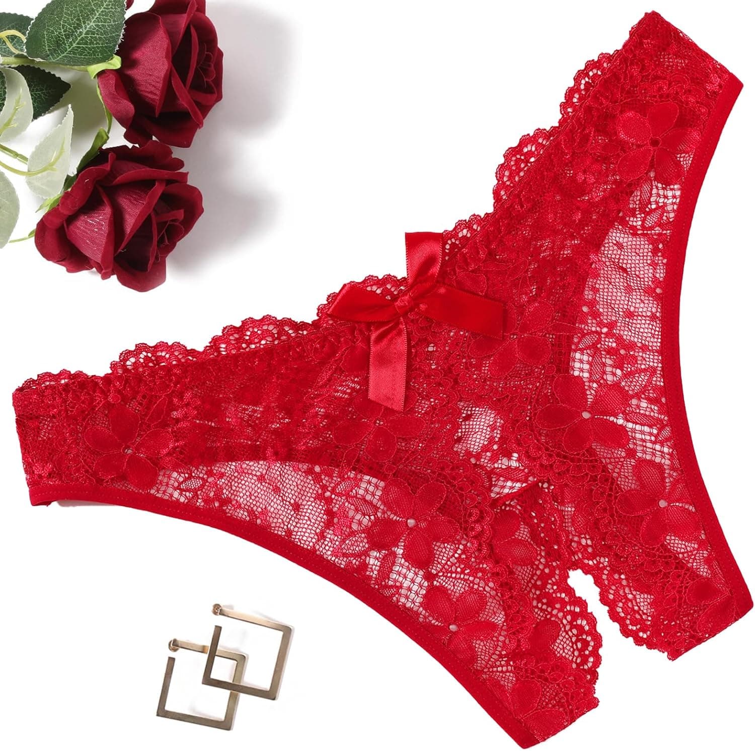 Women Lace Panties Floral Lace Briefs Sexy Hollow Out Bow Underwear 1-4 Pack