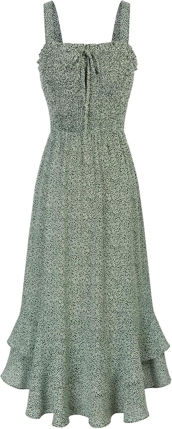 Women's 2025 Summer Floral Boho Dress Square Neck Strapped Swing A Line Sundress Beach Long Maxi Outfits