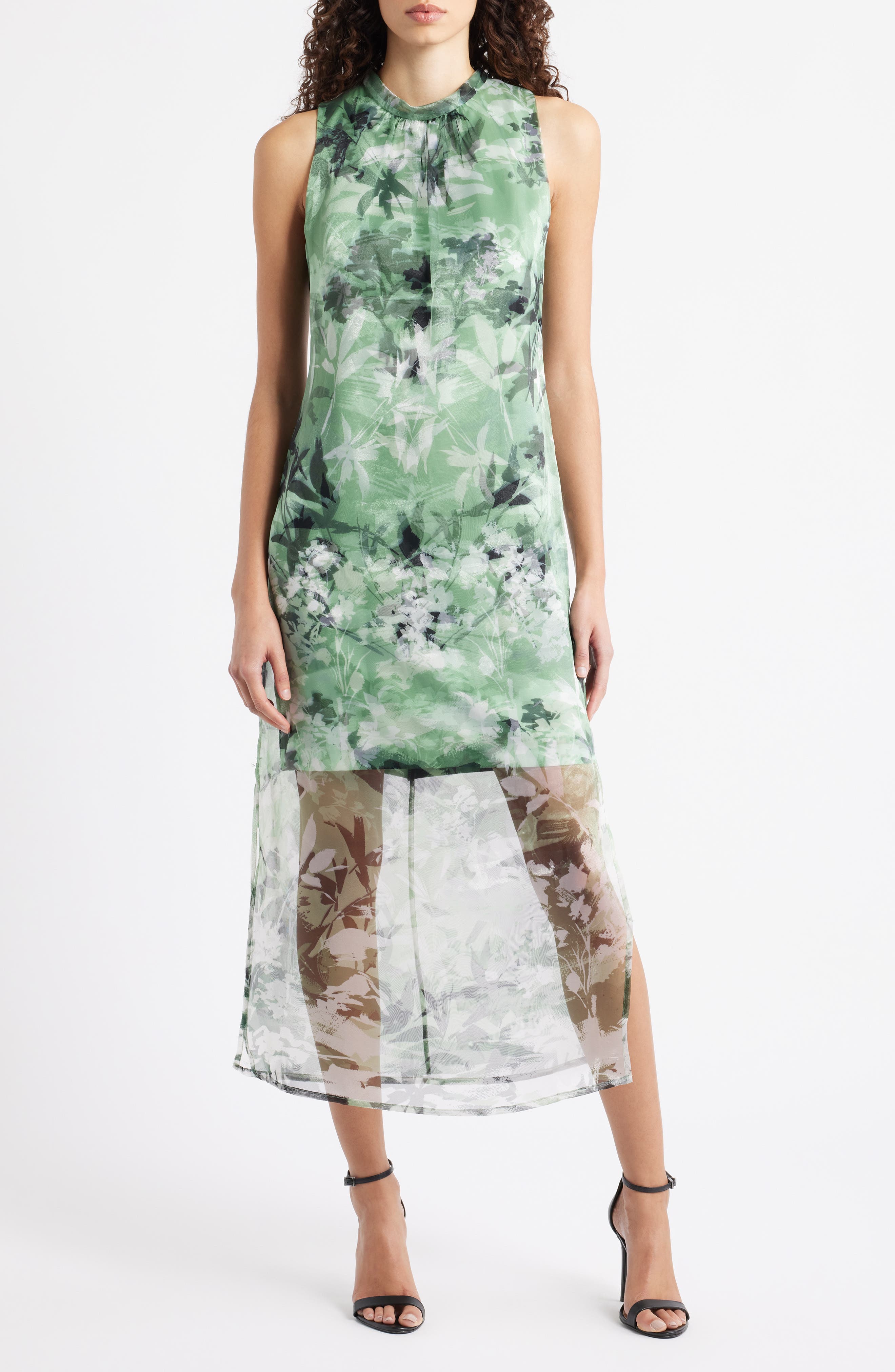 Floral Semisheer Organza Midi Dress
