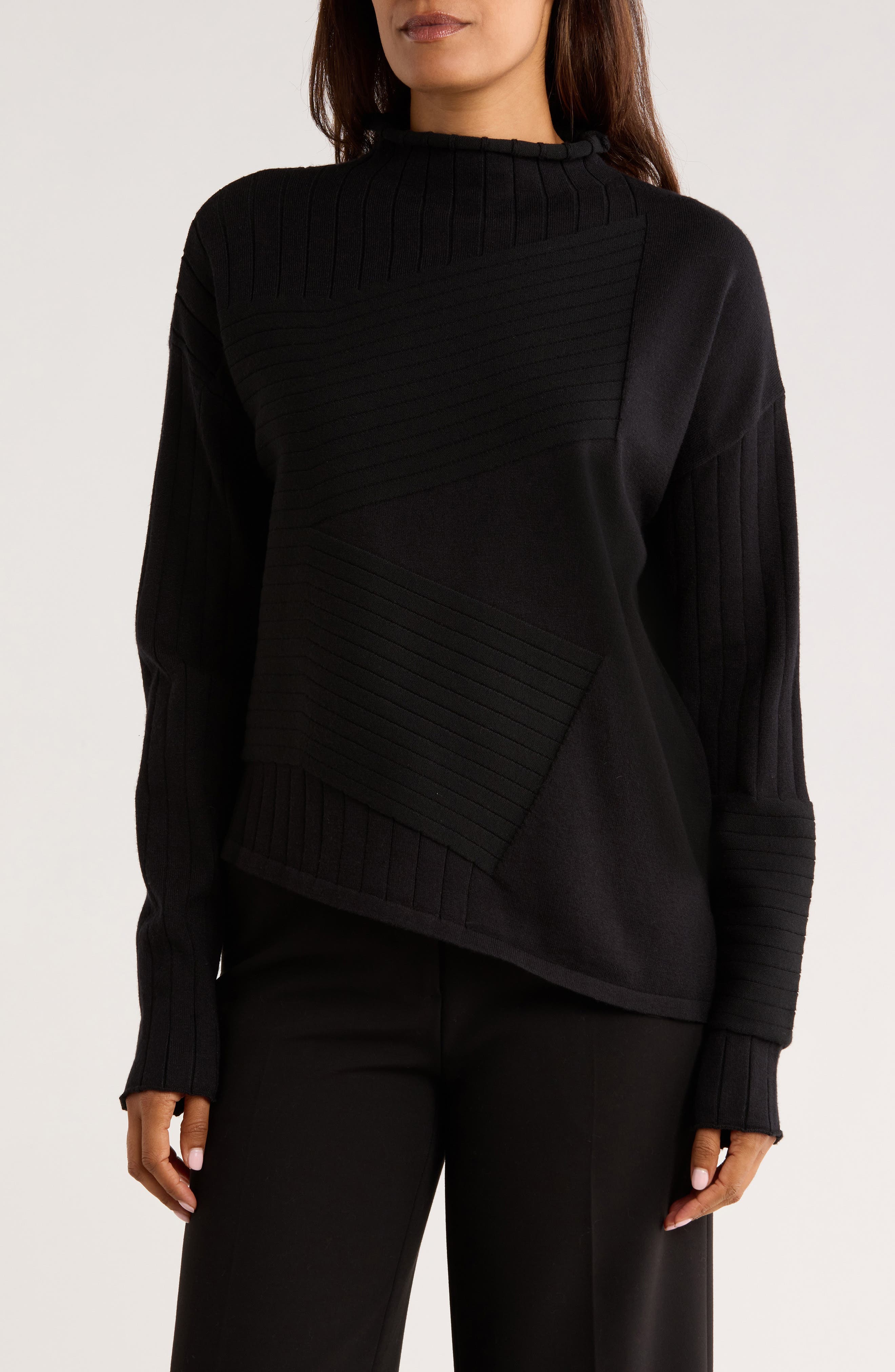 Mock Neck Asymmetric Hem Sweater