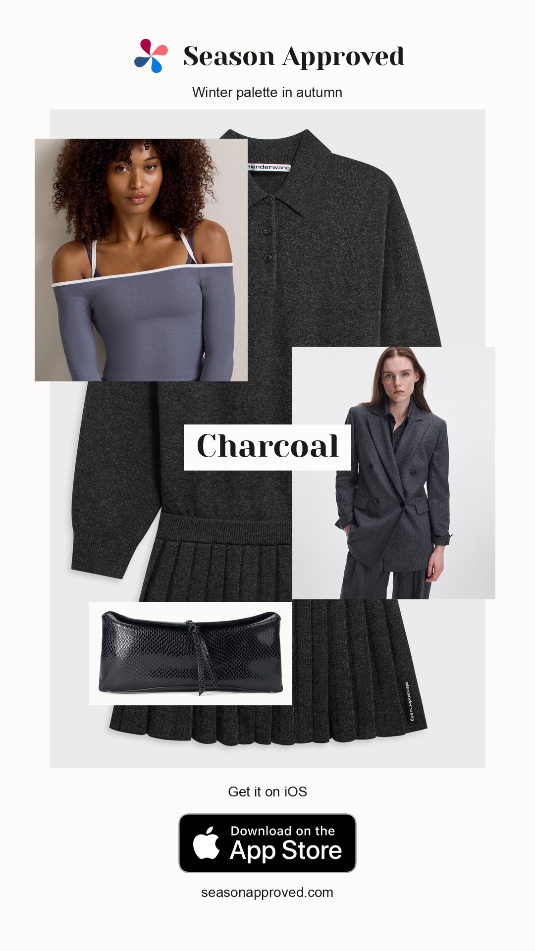 Winter Charcoal Outfit: Alexander Wang Heatpressed Skirt Long Sleeve Polo Dress - Graphite