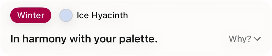 A product note reading In harmony with your palette