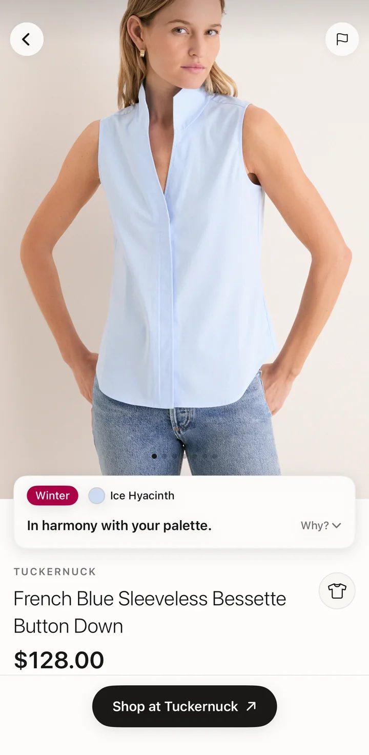A product page with a note reading In harmony with your palette