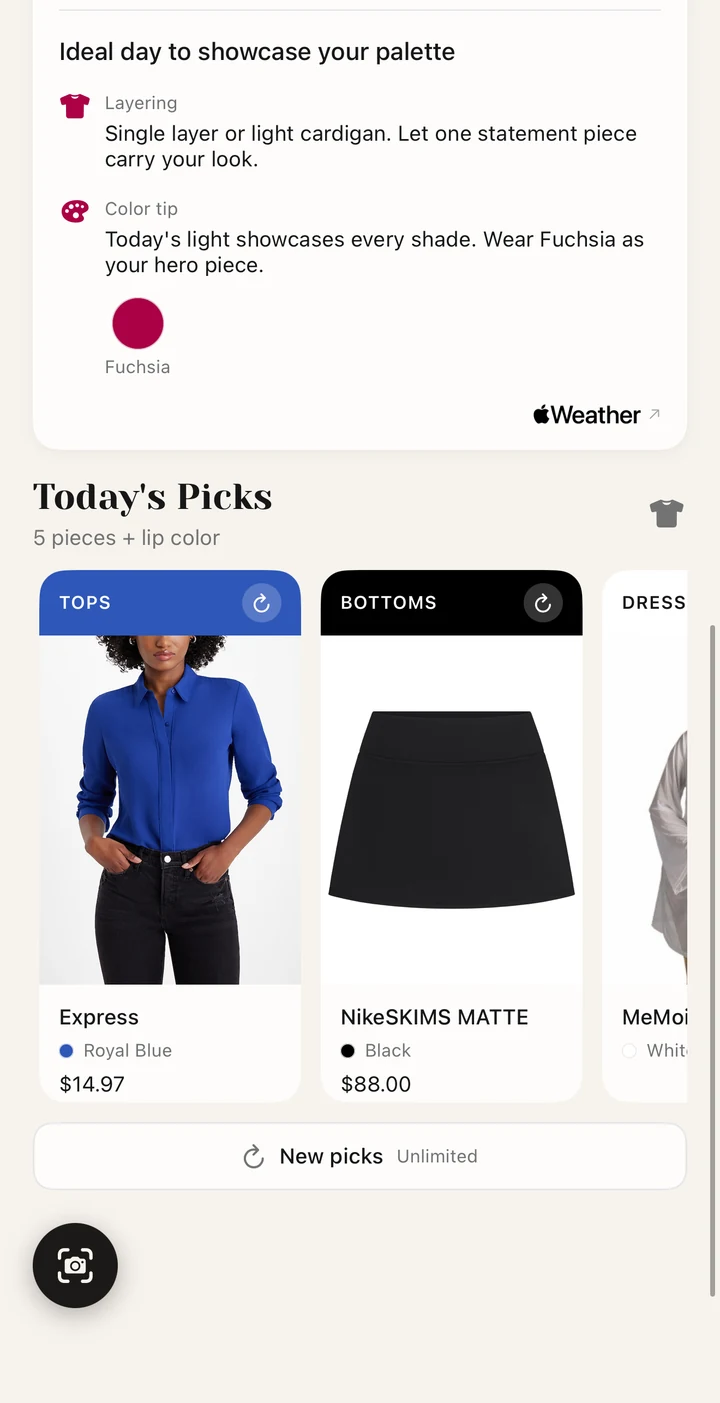 Fit Forecast style tips and Today’s Picks in the palette